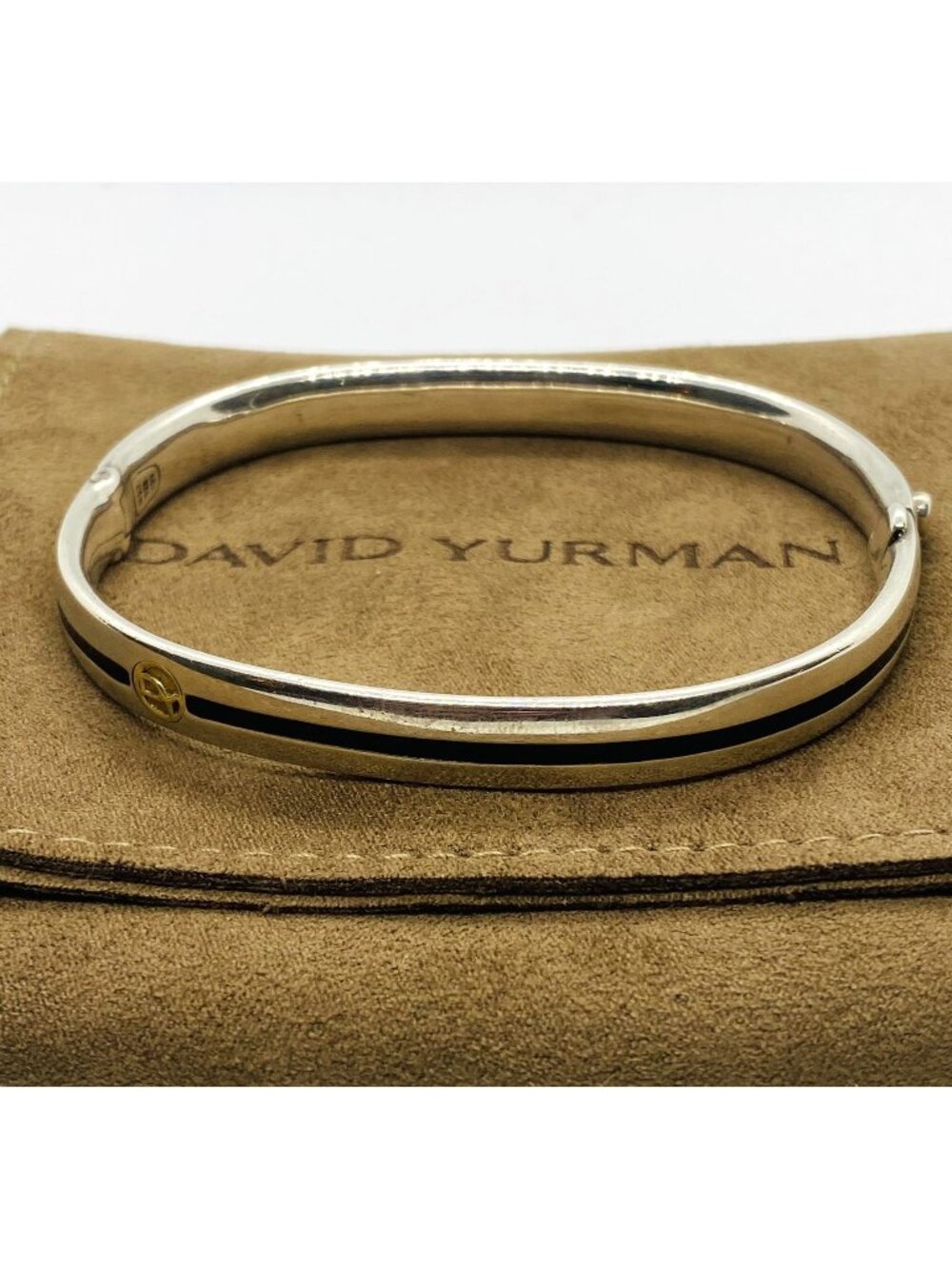 David Yurman Sterling Silver 925 and 18K Hinge Bangle Bracelet 7.5":
